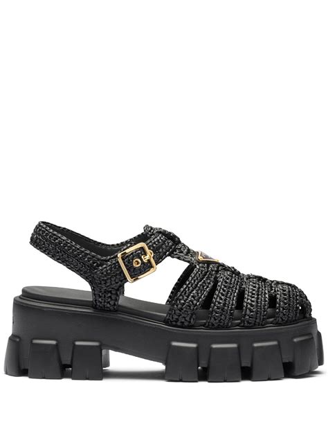 prada raffia platform sandals|prada rubber cage platform sandals.